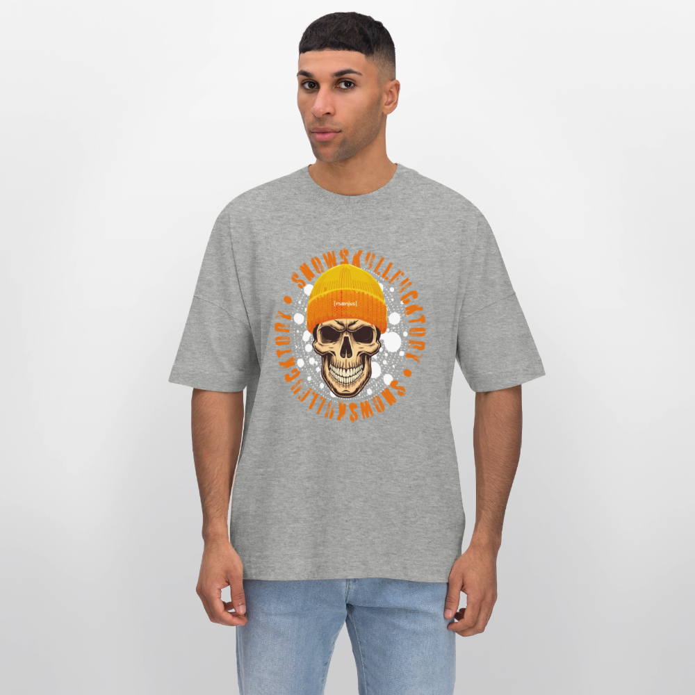 Oversized Unisex Bio T-Shirt mit SNOWSKULL FUCKTORY PRINT - Grau meliert