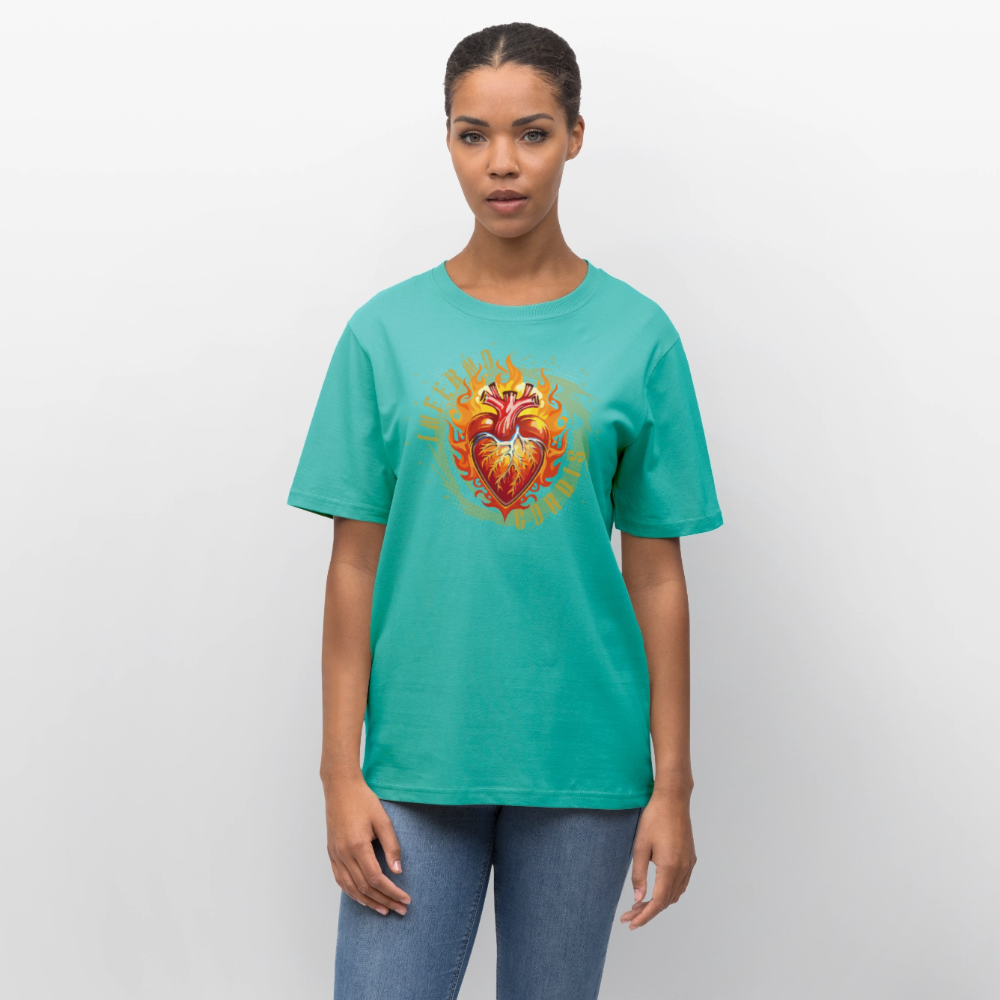 Unisex Bio-T-Shirt mit FEUERHERZ ORANGE PRINT - Poolblau