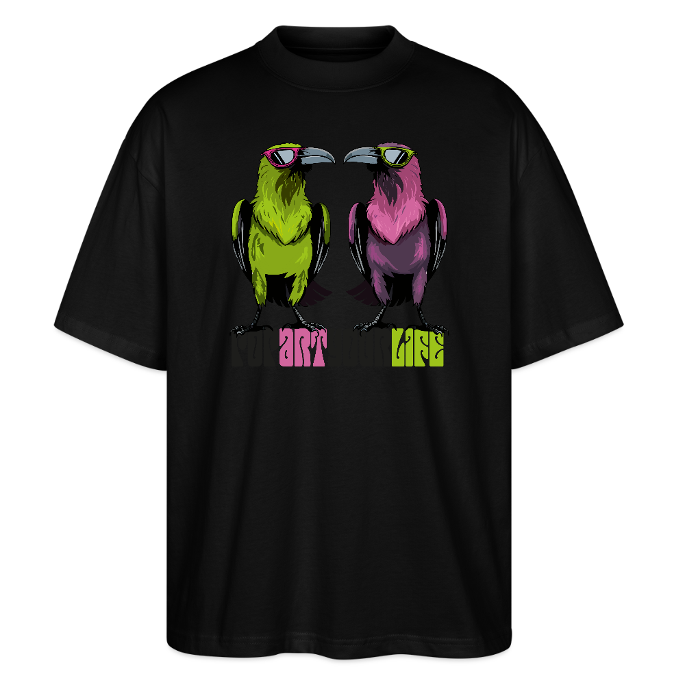 Oversized Unisex T-Shirt mit POPART YOUR LIFE PRINT - Schwarz