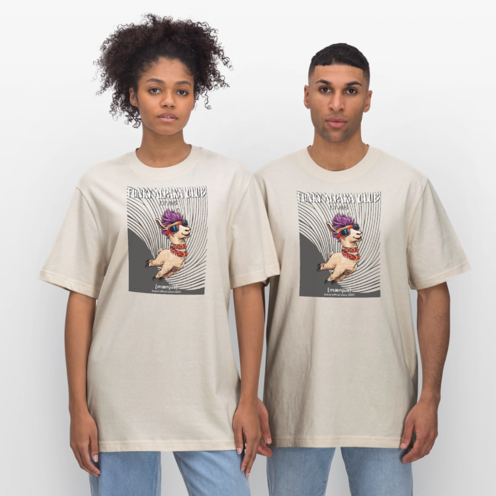 Unisex Bio-T-Shirt mit FUNKY ALPAKA CLUB PRINT Vorderseite - Naturweiß 