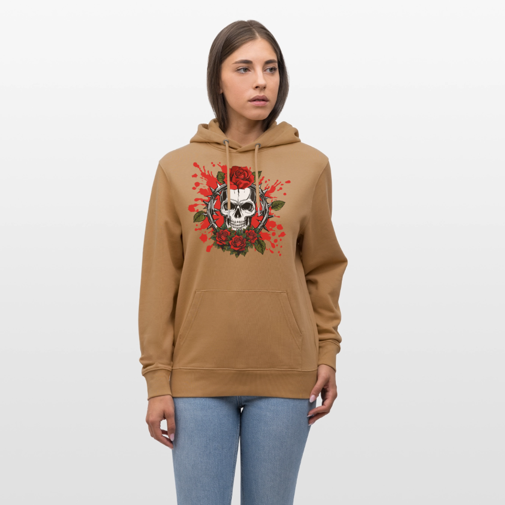 Unisex Hoodie mit ROSENSKULL PRINT - Karamell 