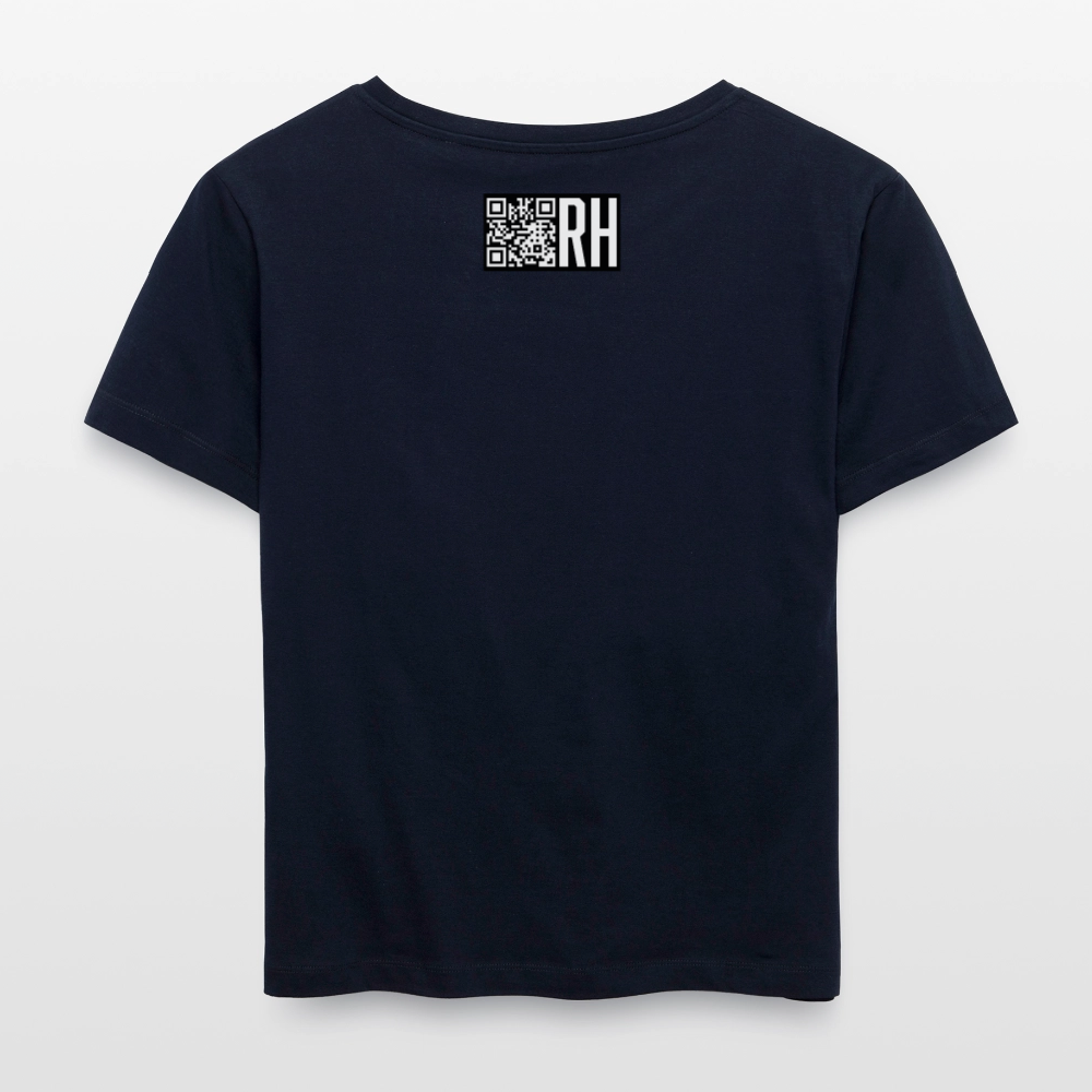 Relaxed Rundhals Frauen Bio-T-Shirt mit MAENJUS NETWORK FASHION PRINT - Navy