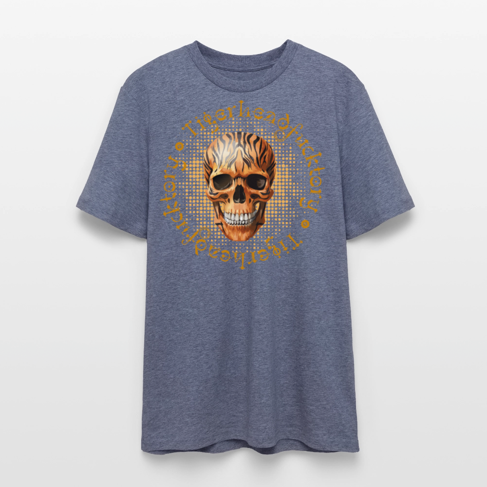 Unisex Bio-T-Shirt mit TIGERHEAD SKULL PRINT Vorderseite - Dunkelblau meliert