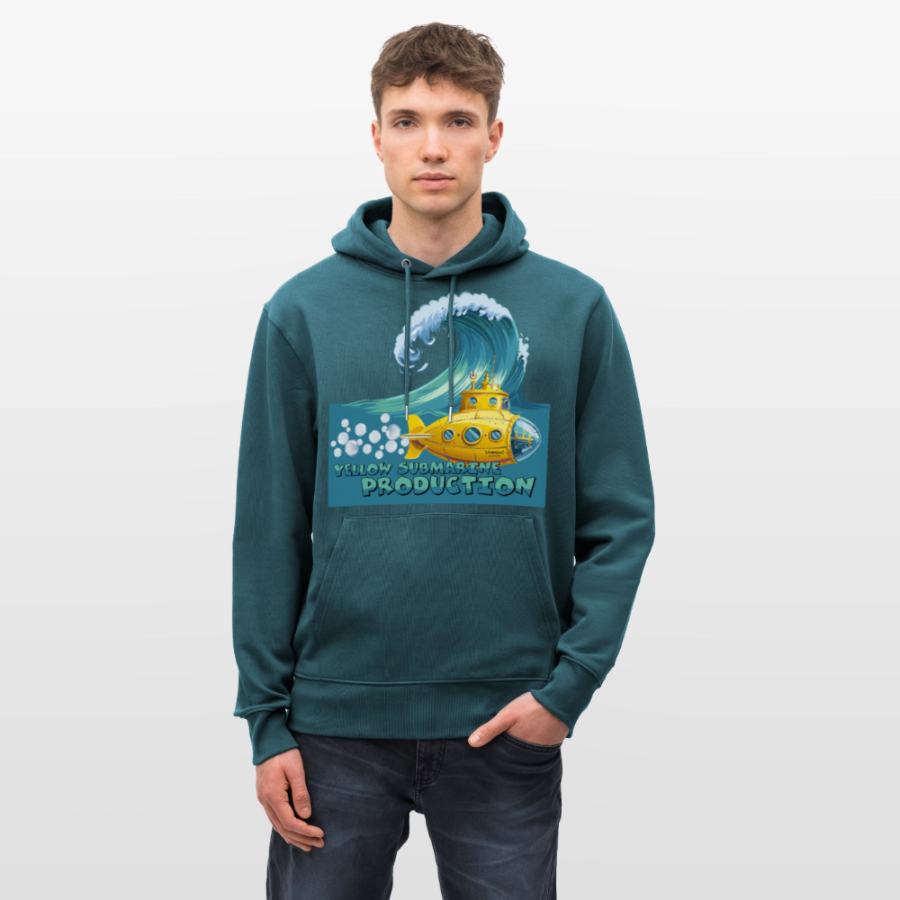 Unisex Bio-Hoodie mit YELLOW SUBMARINE PRODUCTION PRINT - Dunkles Petrol