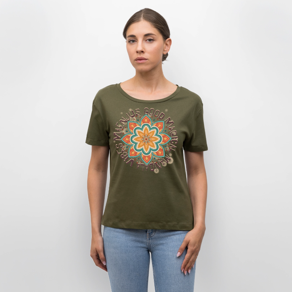 Rundhals Frauen Bio-T-Shirt mit Mandala Vibes PRINT - Khaki