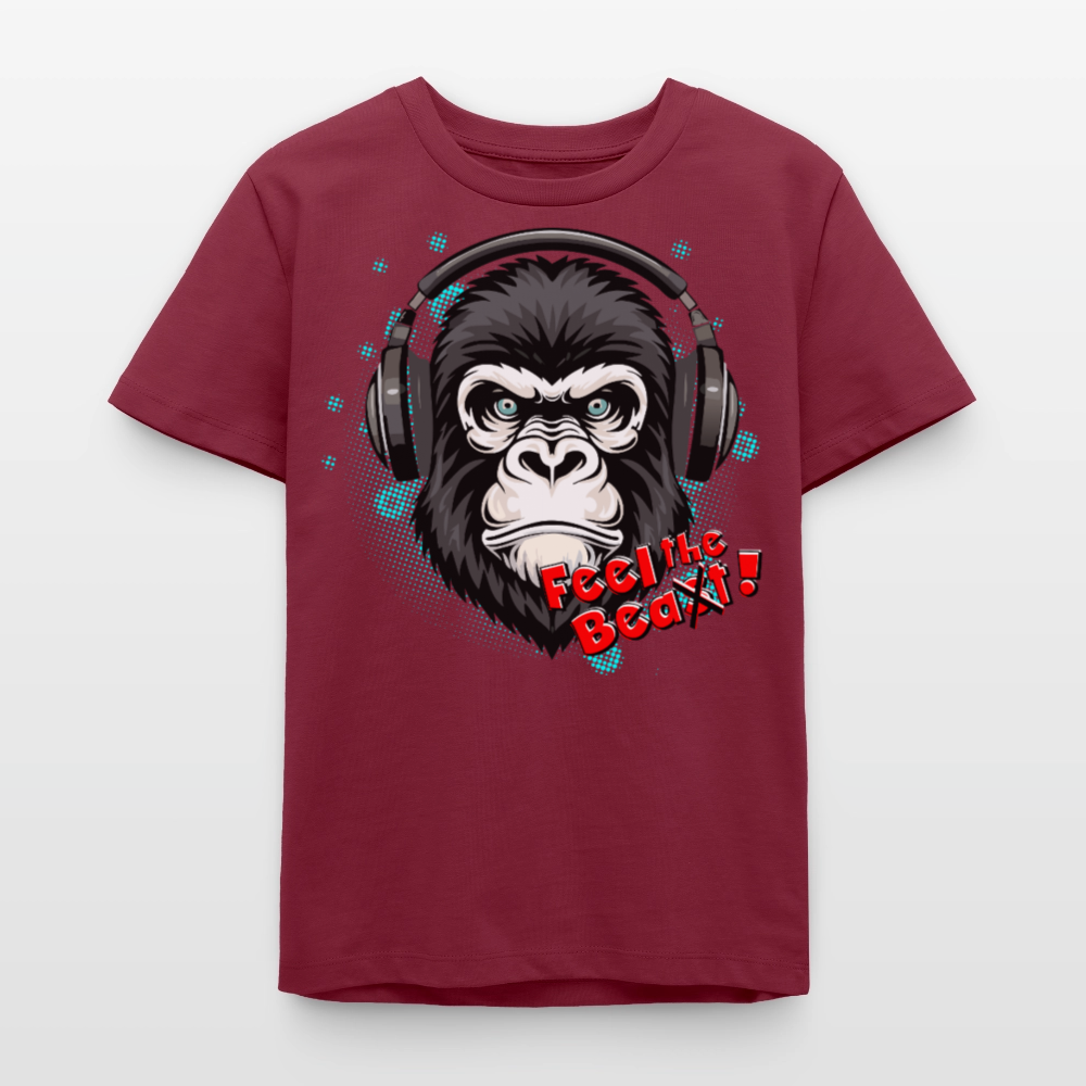 MNJS TEENS Bio T-Shirt mit FEEL THE BEA(S)T PRINT - Burgunderrot