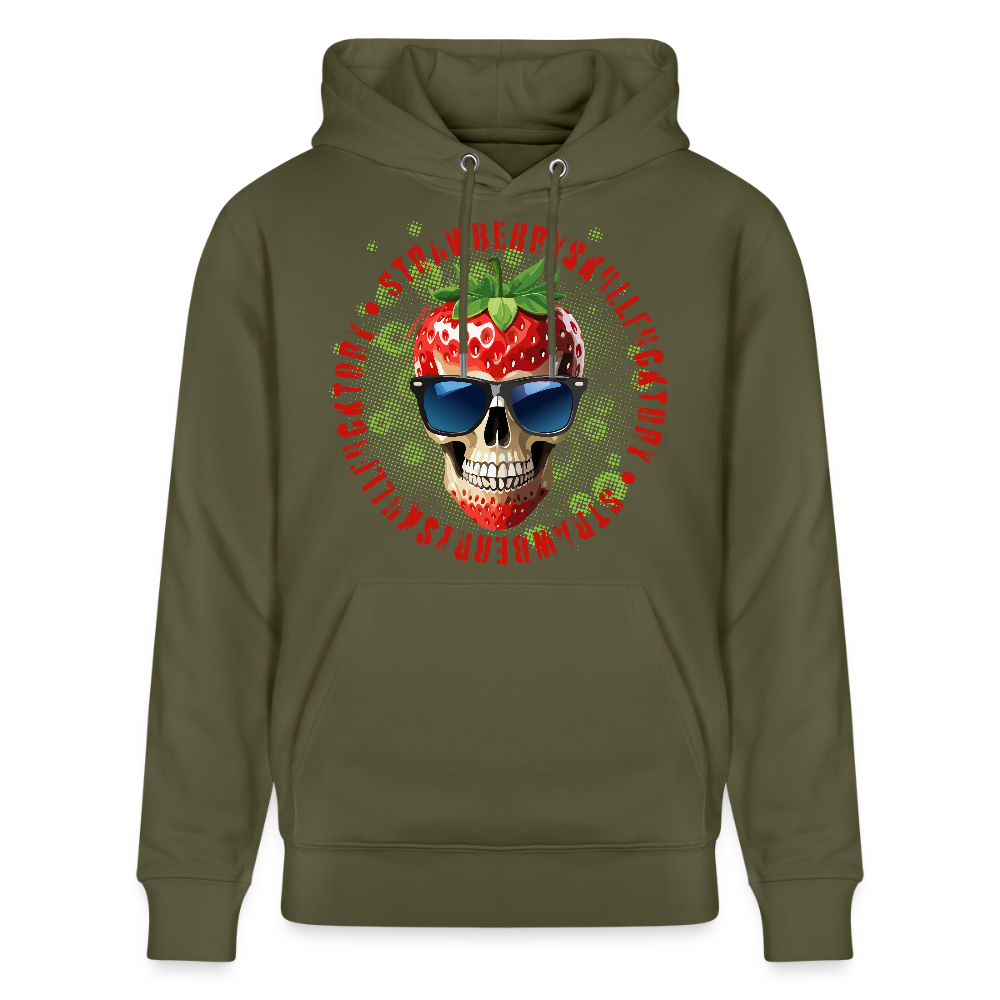Unisex Hoodie mit STRAWBERRY SKULL PRINT - Khaki Grün