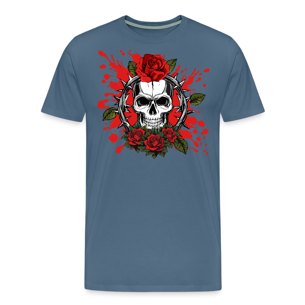 Männer Premium T-Shirt mit ROSENSKULL PRINT - Blaugrau