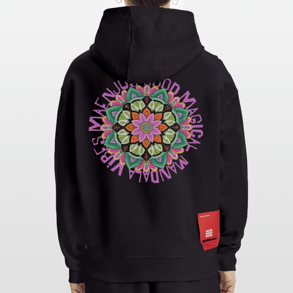 Heavyweight Oversized Organic Hoodie Made in EU mit Mandala Vibes Print - SOLID BLACK