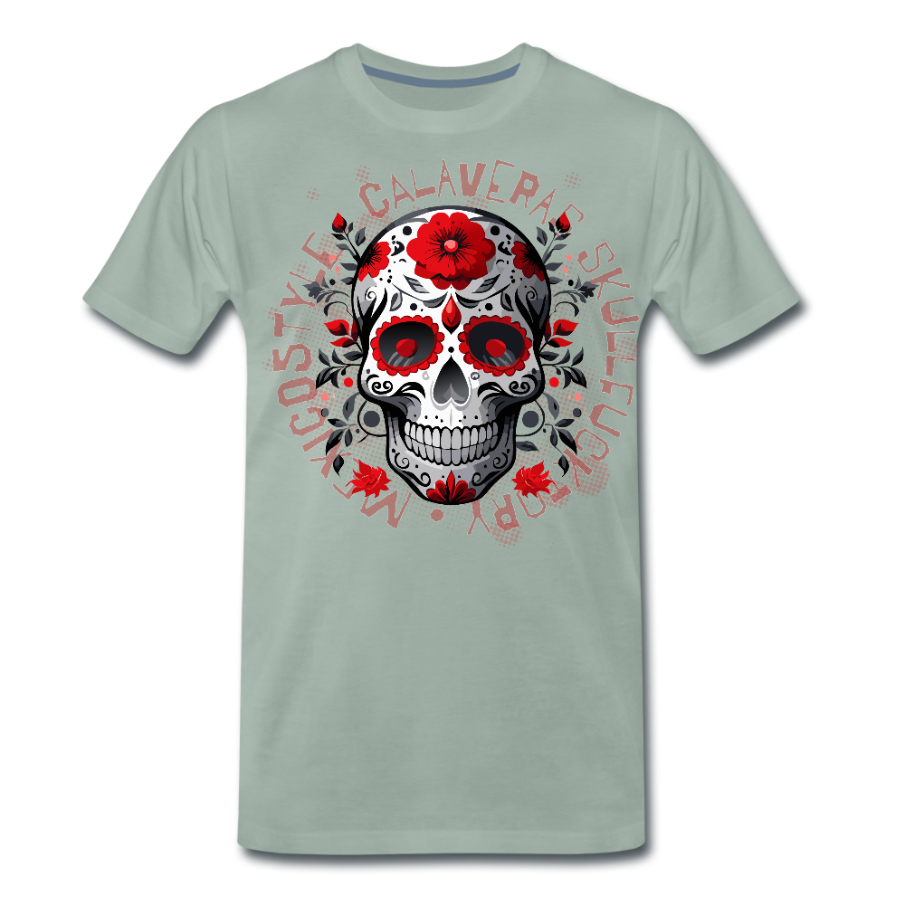 Männer Premium T-Shirt mit CALAVERAS SKULL PRINT - Graugrün