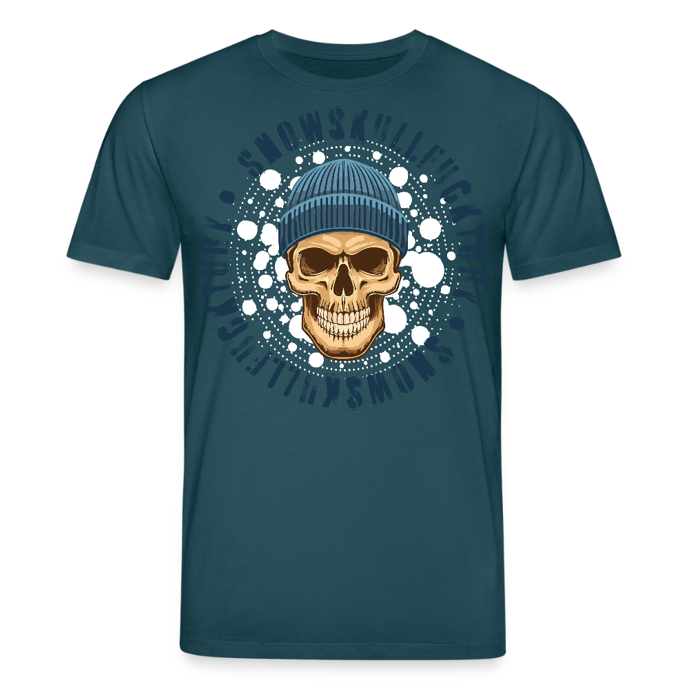 Unisex Bio-T-Shirt mit SNOWSKULL FUCKTORY PRINT Vorderseite - Dunkles Petrol