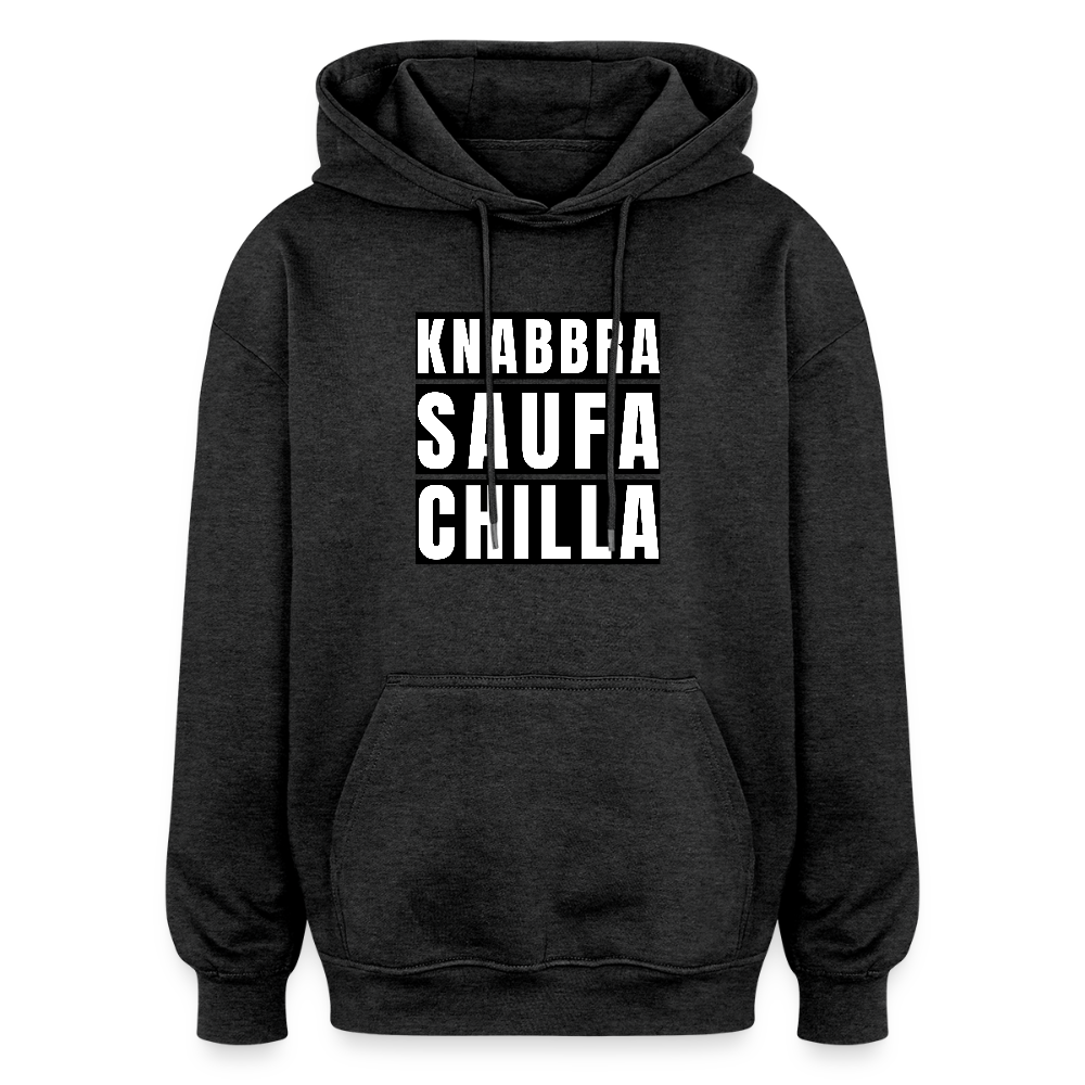 Oversized Unisex Hoodie mit KNABBRA SAUFA CHILLA PRINT - Anthrazit