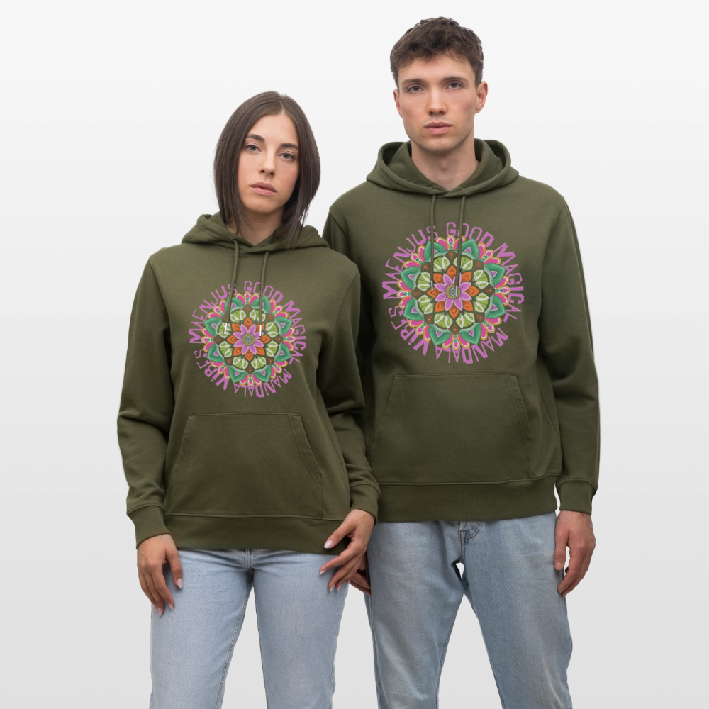 Unisex Bio-Hoodie mit MANDALA VIBES PRINT - Khaki Grün
