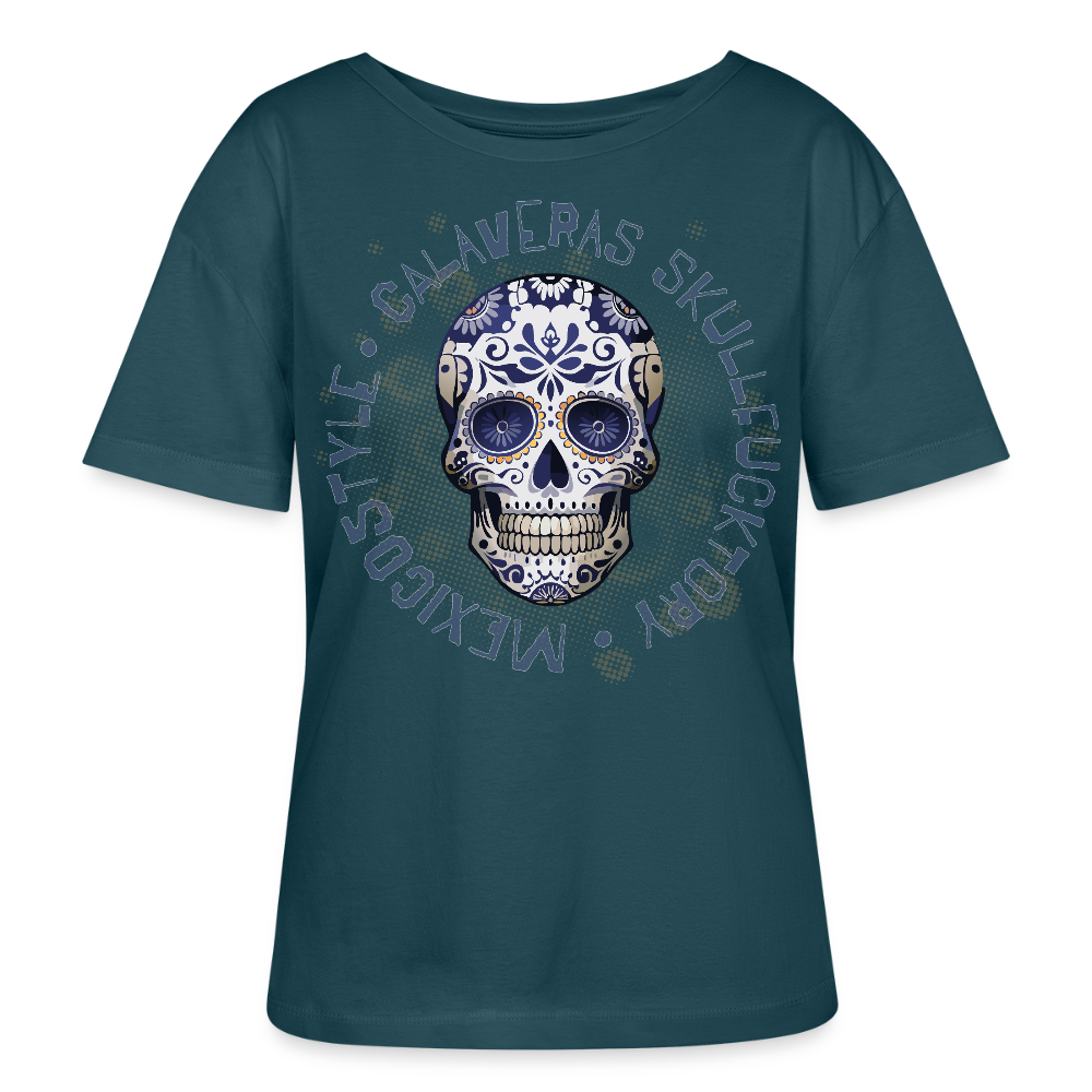 Frauen T-Shirt mit CALAVERAS SKULL PRINT - Dunkles Petrol