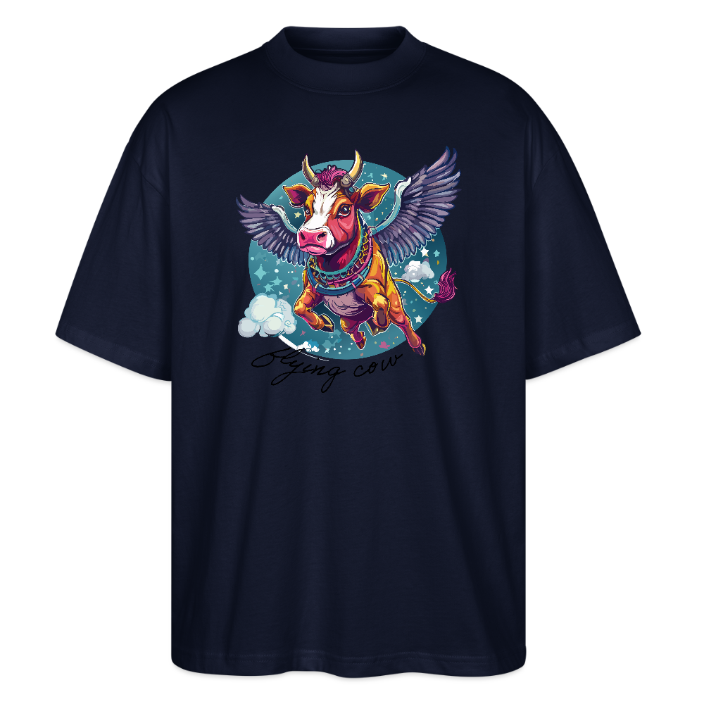 Oversized Unisex T-Shirt mit FLYING COW PRINT - Navy