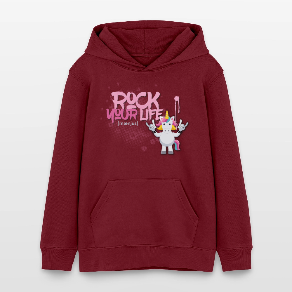 Teens Bio-Hoodie mit ROCK YOUR LIFE PRINT - Burgunderrot