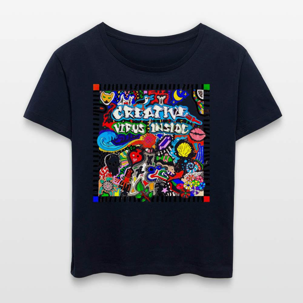 Relaxed Rundhals Frauen Bio-T-Shirt mit CREATIVE VIRUS INSIDE PRINT - Navy