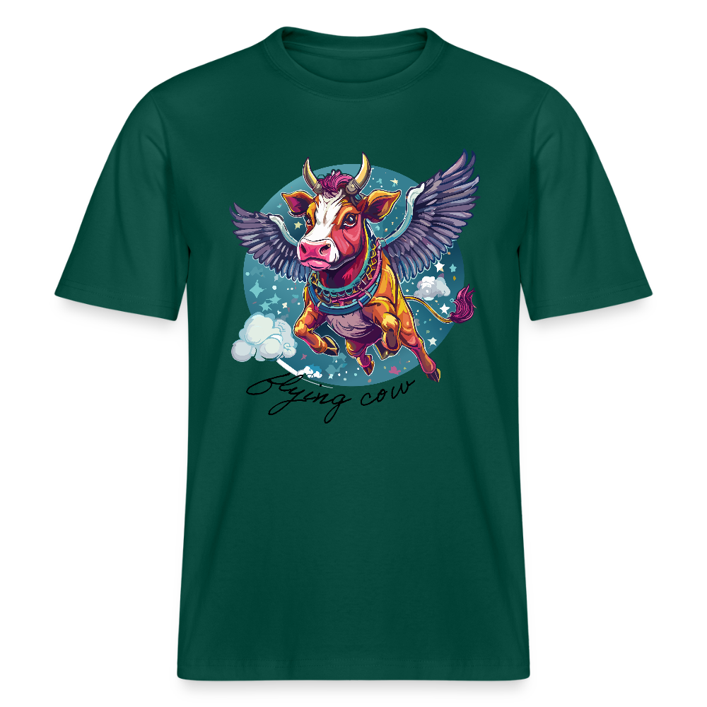 Relaxed Fit Unisex Bio-T-Shirt mit FLYING COW PRINT Vorderseite - Forest