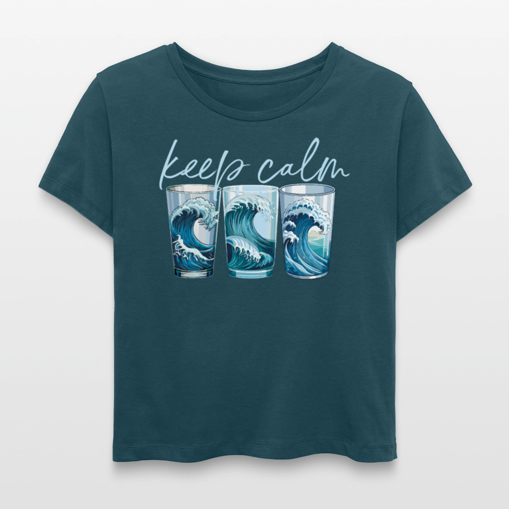 Relaxed Rundhals Frauen Bio-T-Shirt mit KEEP CALM PRINT - Dunkles Petrol