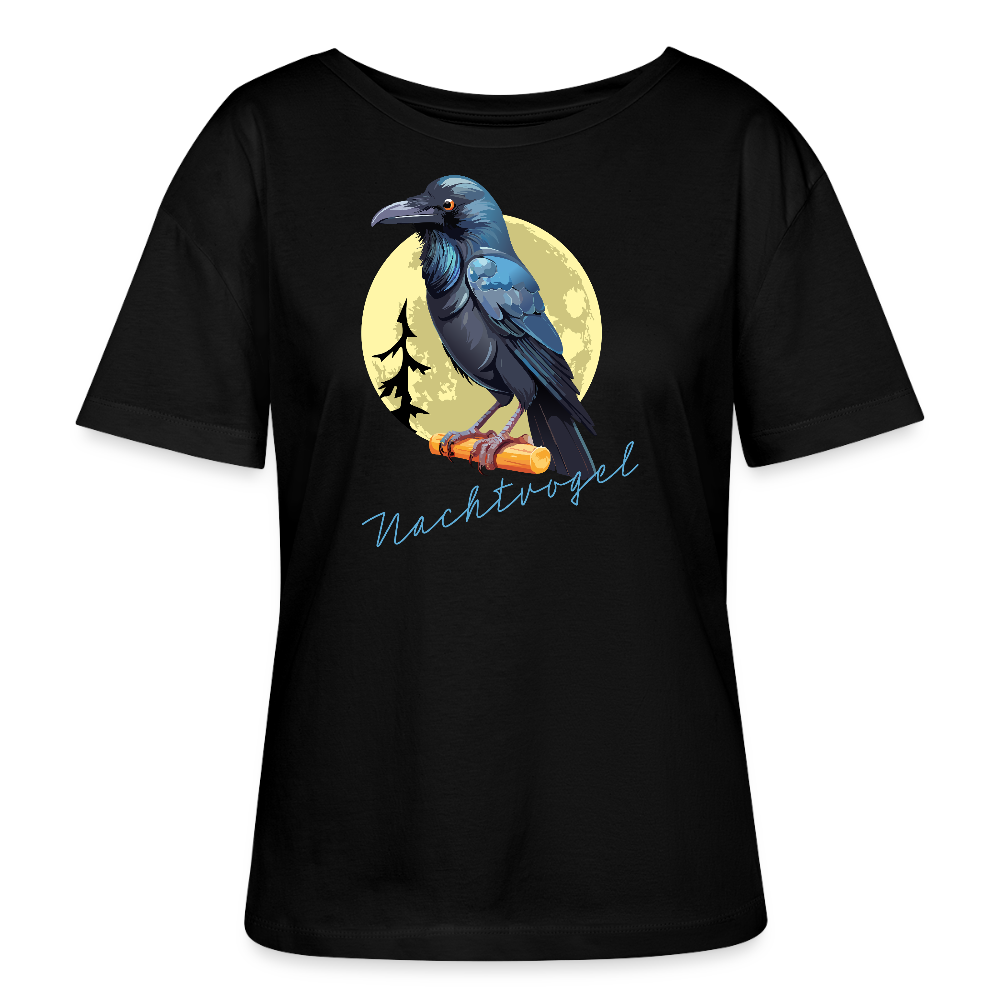 Frauen T-Shirt mit NACHTVOGEL PRINT - Schwarz
