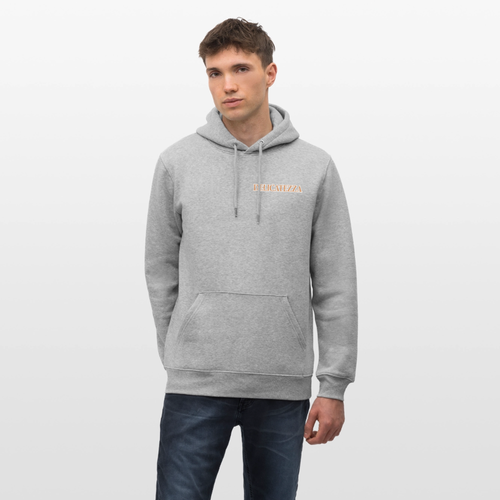 Unisex Hoodie mit DELICATEZZA SARDINE PRINT Vorder- und Rückseite - Grau meliert