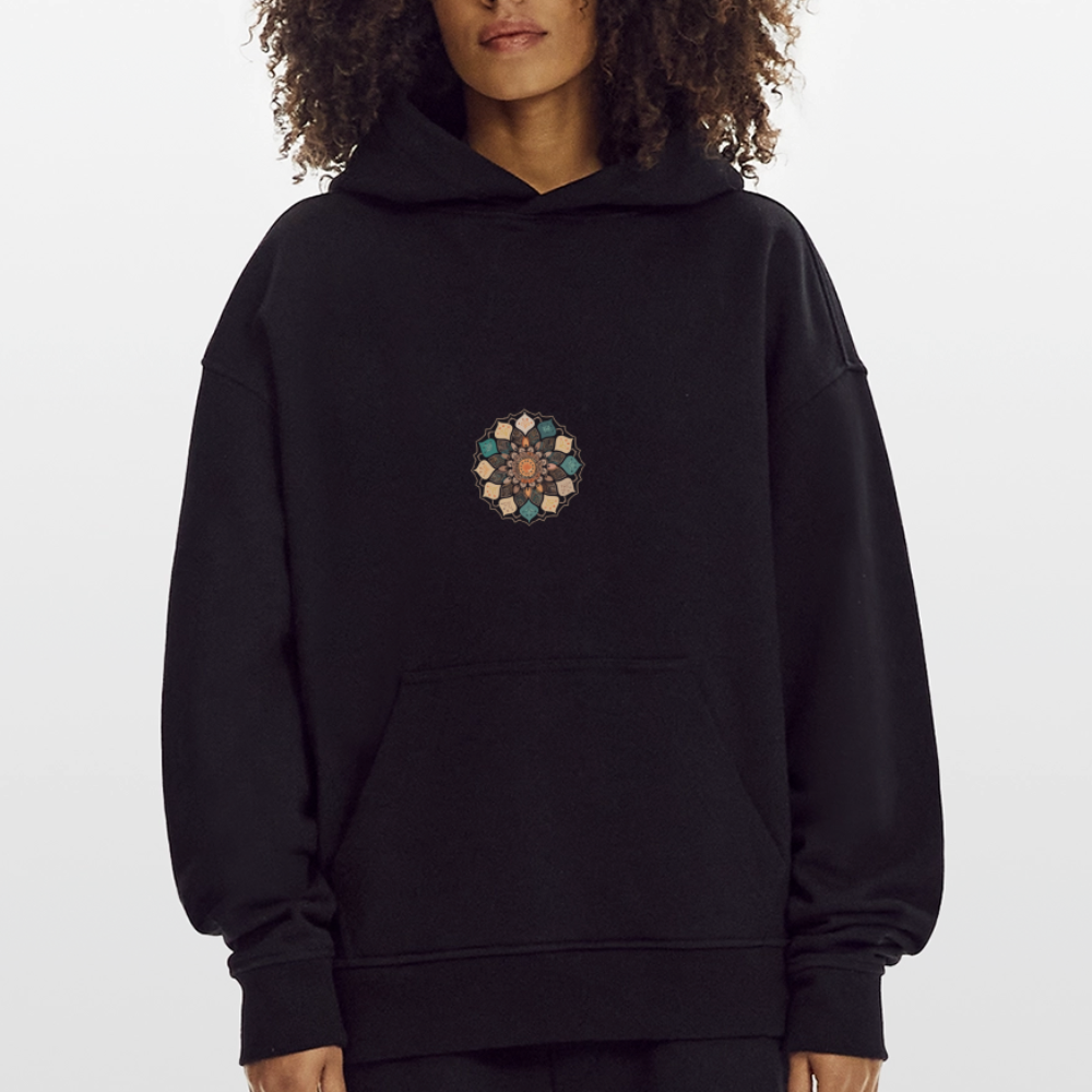 Heavyweight Oversized Organic Hoodie Made in EU mit Mandala Vibes Print - SOLID BLACK