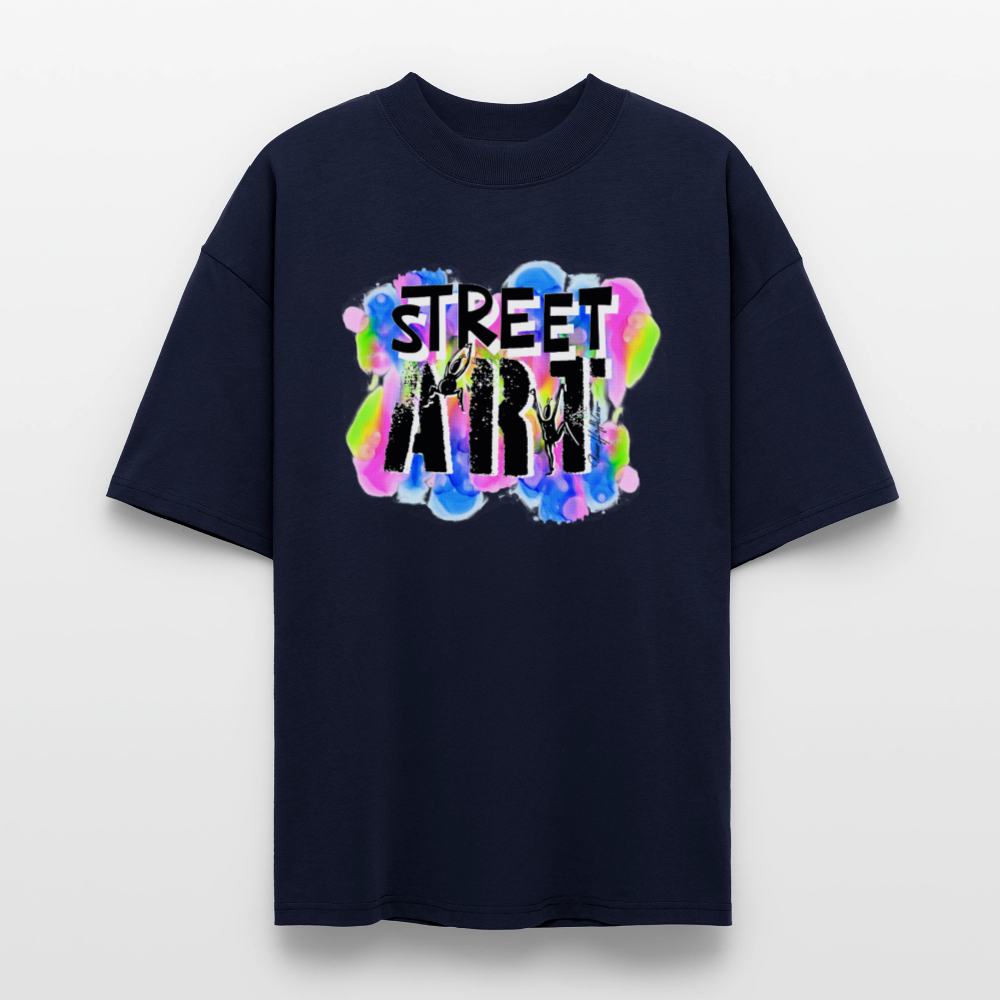 Oversized Unisex Bio T-Shirt mit STREET ART PRINT - Navy
