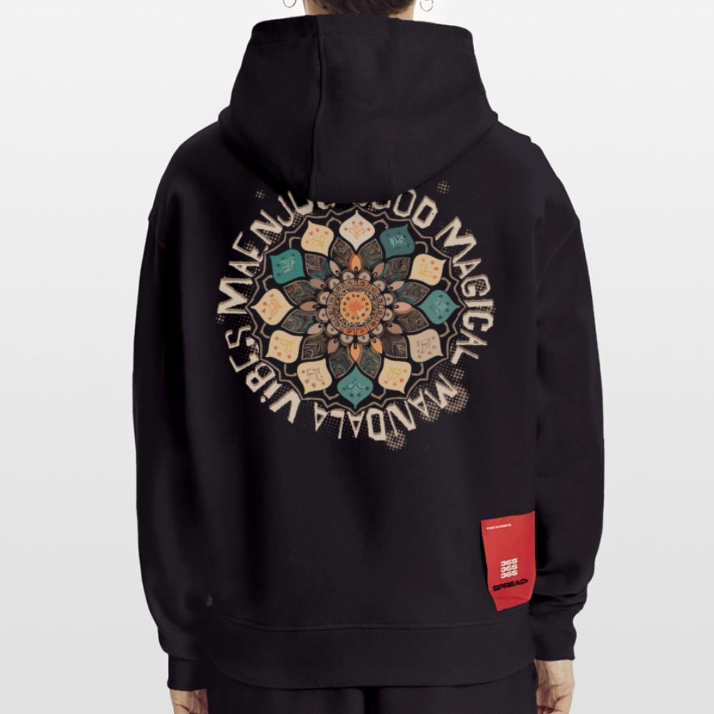 Heavyweight Oversized Organic Hoodie Made in EU mit Mandala Vibes Print - SOLID BLACK