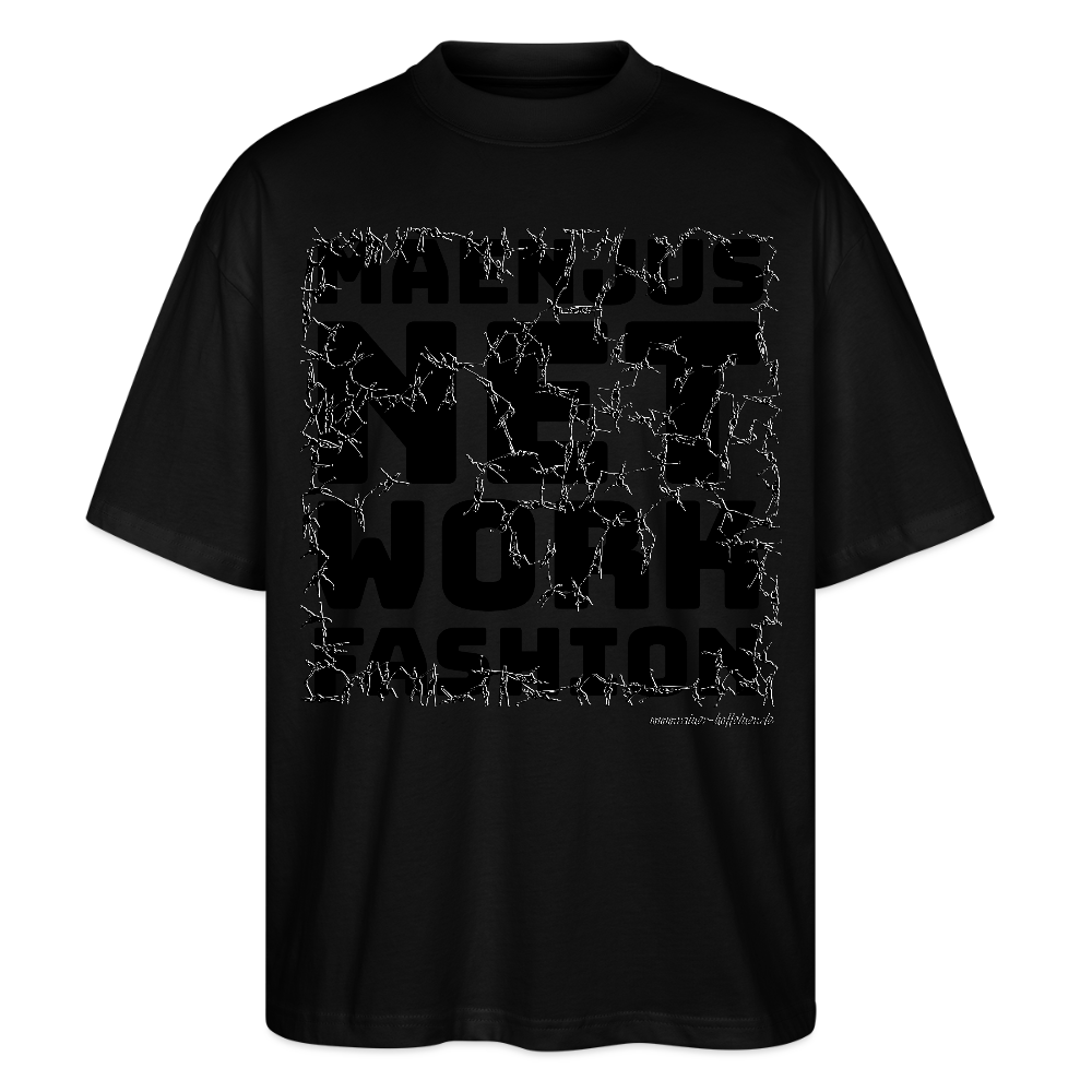 Oversized Unisex Bio T-Shirt mit MAENJUS NETWORK FASHION PRINT - Schwarz