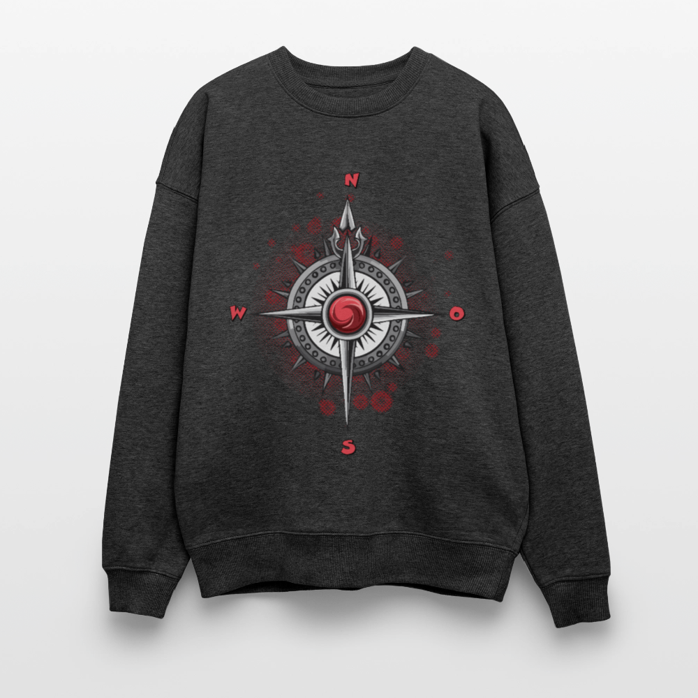 Unisex Oversize Pullover mit WINDROSE PRINT - Dunkelgrau meliert