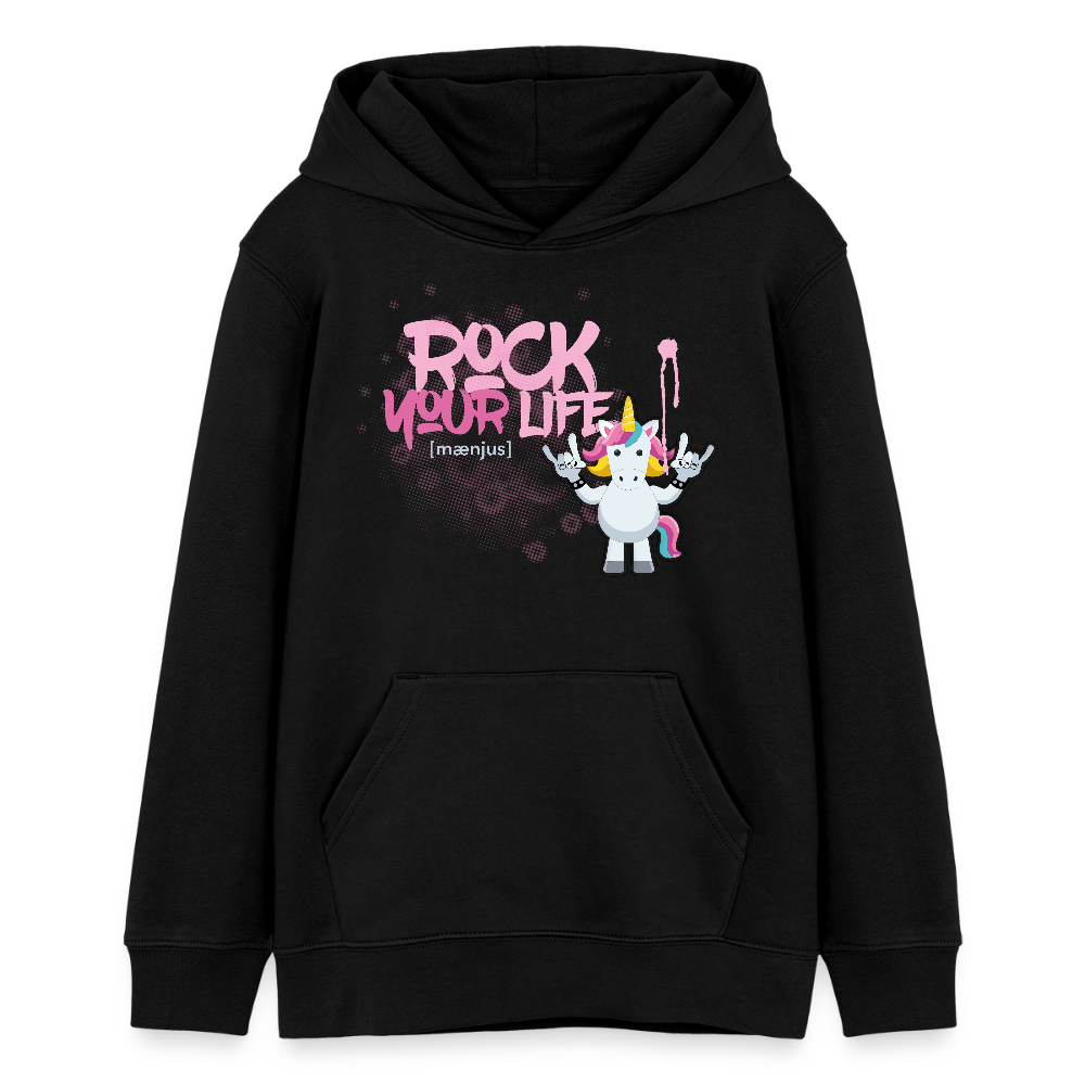 Teens Bio-Hoodie mit ROCK YOUR LIFE PRINT - Schwarz