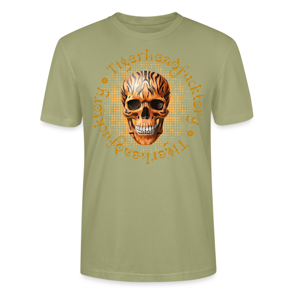 Unisex T-Shirt mit TIGERHEAD SKULL PRINT Vorderseite - Nebelgrün