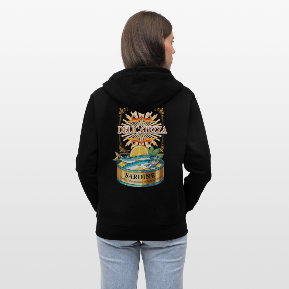 Unisex Bio-Kapuzenjacke mit DELICATEZZA PRINT Rückseite - Schwarz