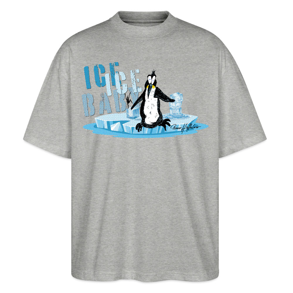 Oversized Unisex Bio T-Shirt mit ICE ICE BABY PINGUIN PRINT - Grau meliert