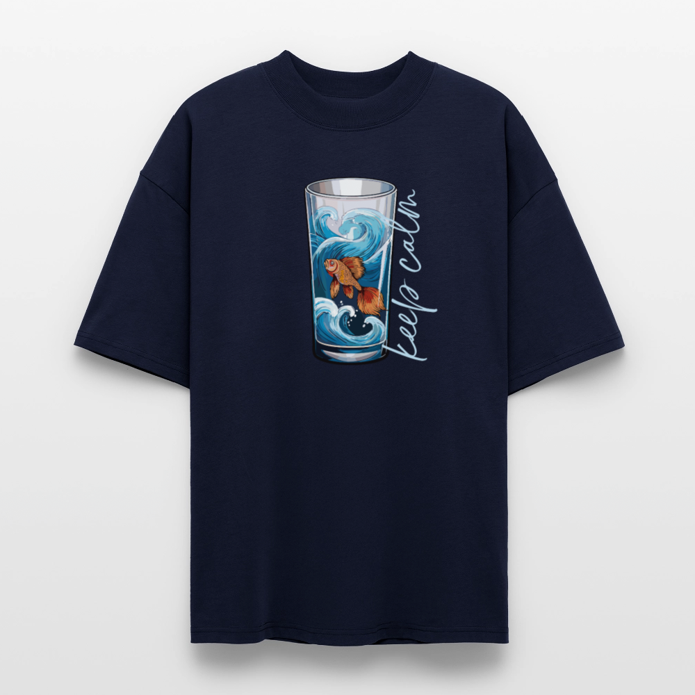 Oversized Unisex Bio T-Shirt mit KEEP CALM PRINT - Navy