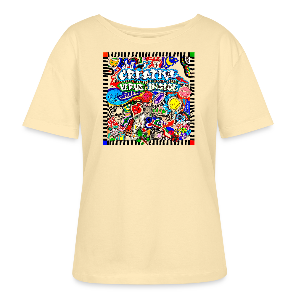 Relaxed Rundhals Frauen Bio-T-Shirt mit CREATIVE VIRUS INSIDE PRINT - Creme