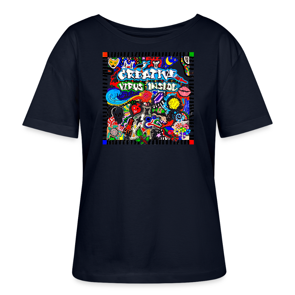 Relaxed Rundhals Frauen Bio-T-Shirt mit CREATIVE VIRUS INSIDE PRINT - Navy