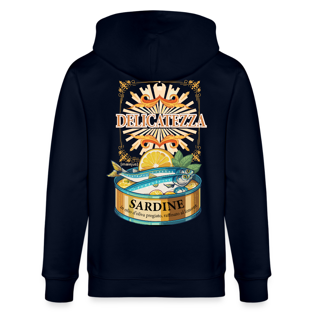 Unisex Bio-Kapuzenjacke mit DELICATEZZA PRINT Rückseite - Navy