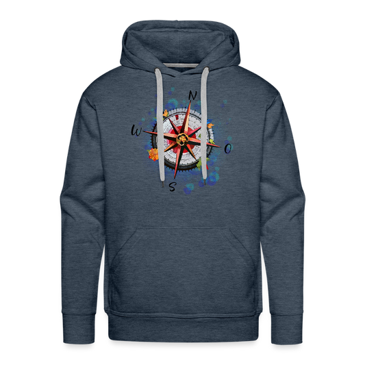Männer Premium Hoodie mit WINDROSE PRINT - Jeansblau