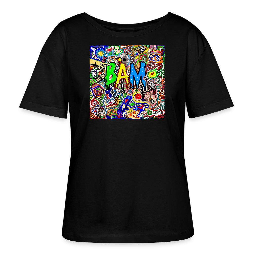 Relaxed Rundhals Frauen Bio-T-Shirt mit BÄM PRINT - Schwarz