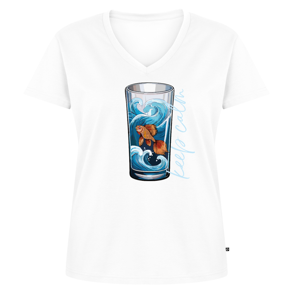 Frauen Bio-T-Shirt mit V-Ausschnitt mit KEEP CALM PRINT - Weiß