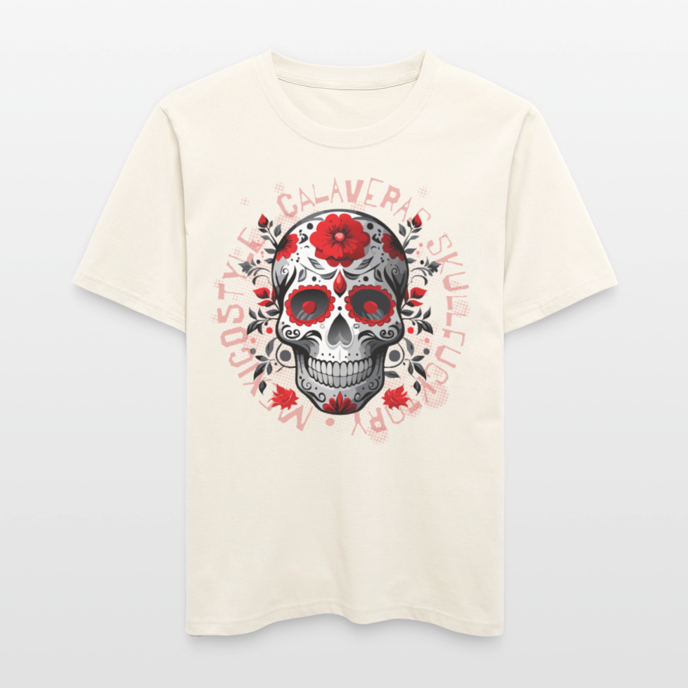 Relaxed Fit Unisex Bio-T-Shirt mit CALAVERS ROSEN PRINT Vorderseite - Naturweiß 