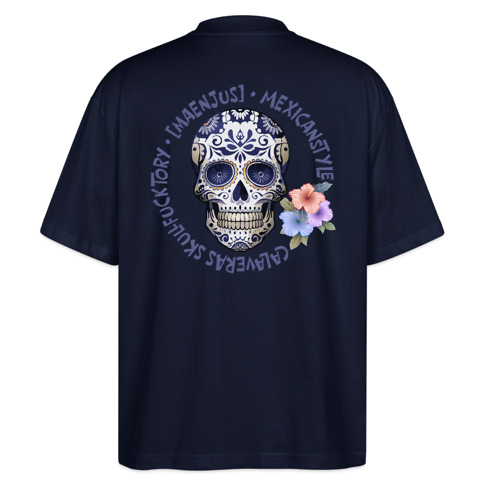 Oversized Unisex T-Shirt mit MAENJUS MEXICANSTYLE PRINT Vorder- und Rückseite - Navy