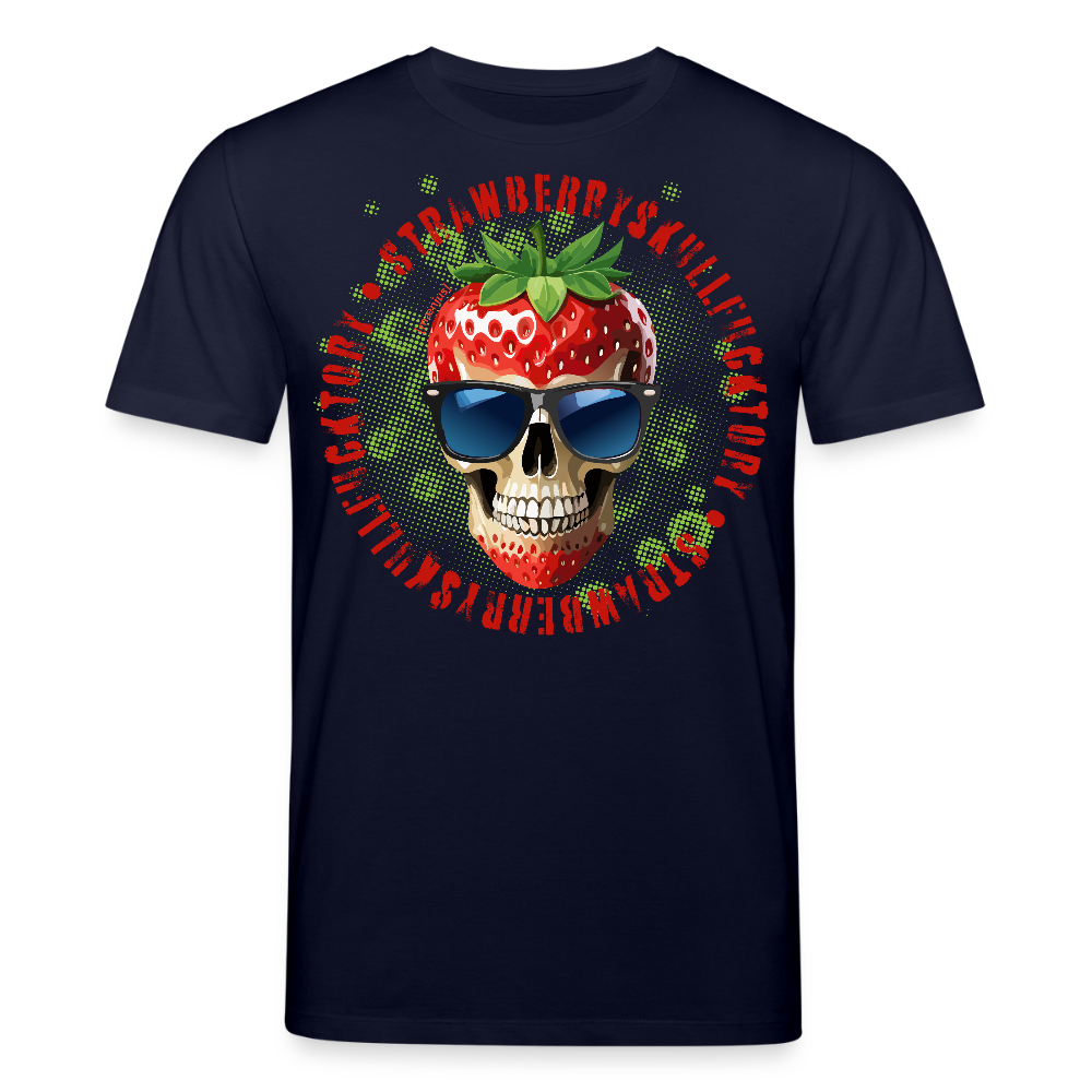 Unisex Bio-T-Shirt mit STRAWBERRY SKULL PRINT Vorderseite - Navy