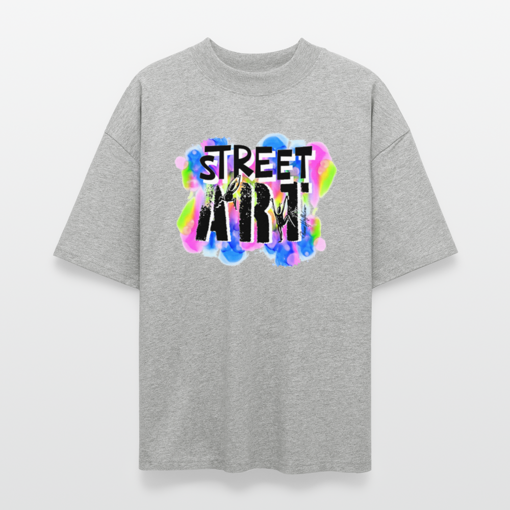 Oversized Unisex Bio T-Shirt mit STREET ART PRINT - Grau meliert