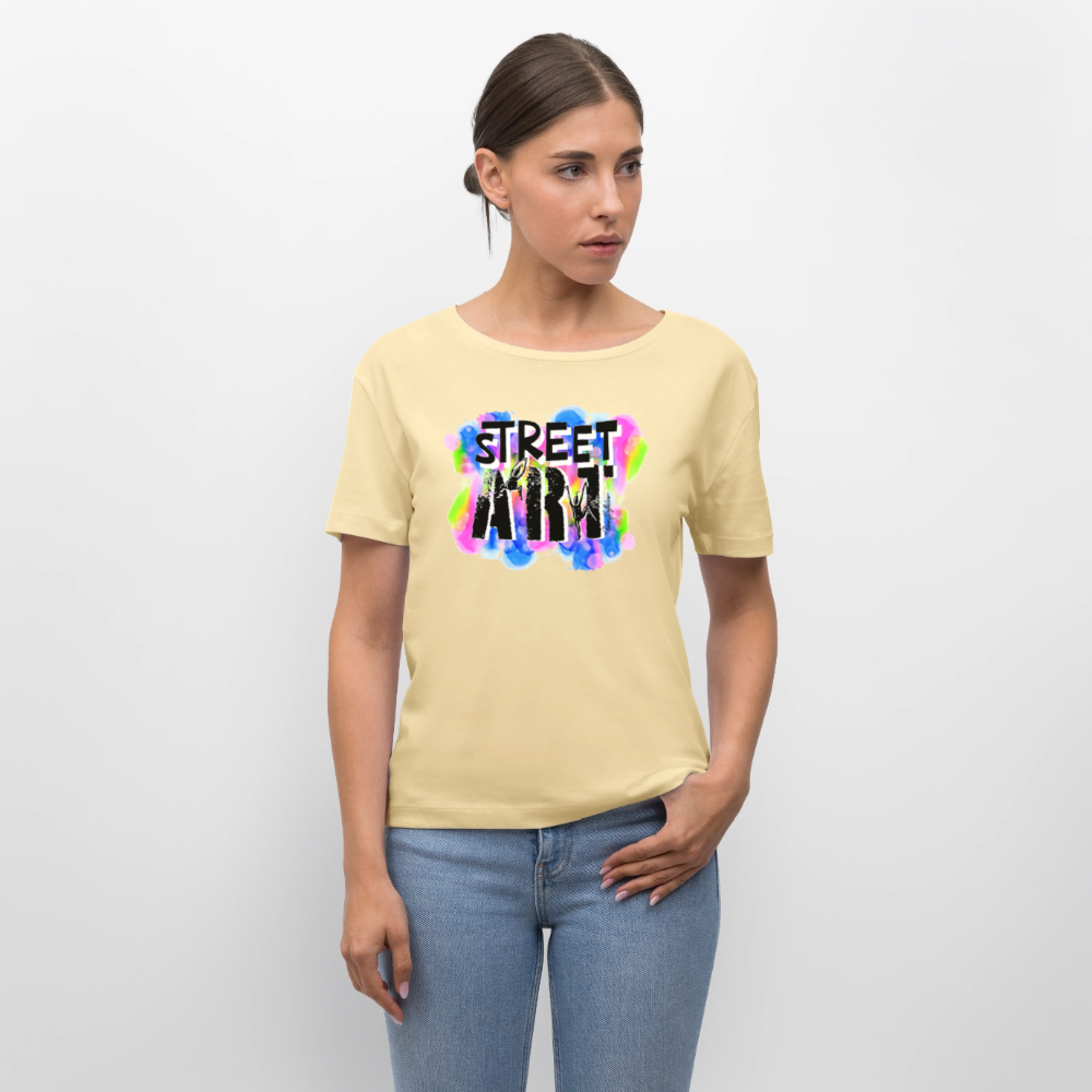 Relaxed Rundhals Frauen Bio-T-Shirt mit STREET ART PRINT - Creme