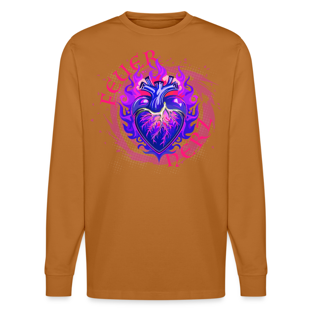 Unisex Bio-Langarmshirt mit FEUERHERZ LILA PRINT - Herbstorange