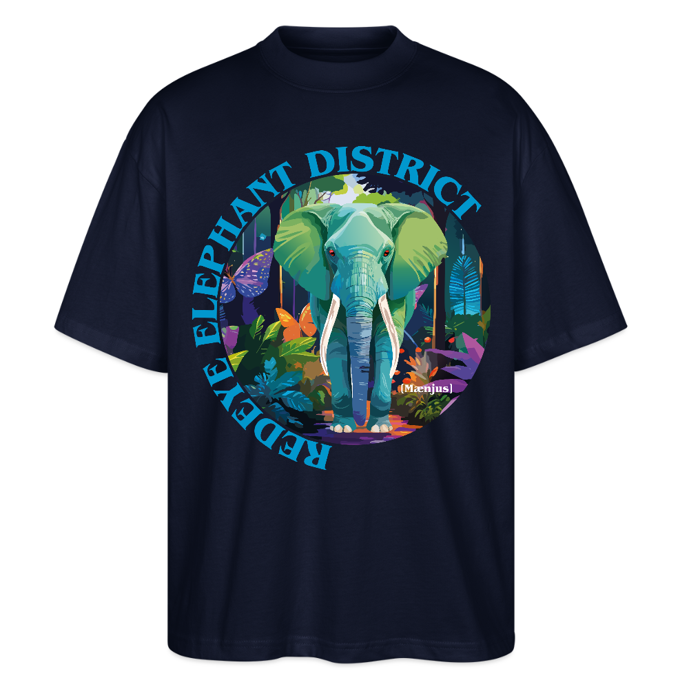 Oversized Unisex T-Shirt mit REDEYE ELEPHANT DISTRICT PRINT Vorderseite - Navy