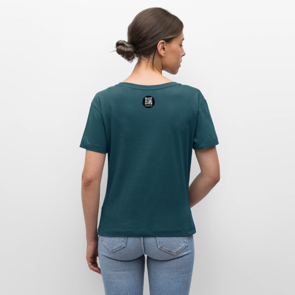 Relaxed Rundhals Frauen Bio-T-Shirt mit KEEP CALM PRINT - Dunkles Petrol
