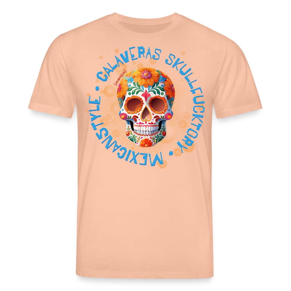 Unisex Bio-T-Shirt mit CALAVERAS MEXICANSTYLE PRINT Vorderseite - Pfirsich